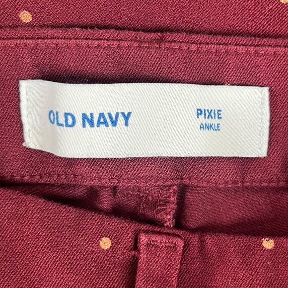 Old Navy Pixie Ankle Cropped Pants Womens Size 2 Tall Burgundy Copper Dots - Picture 7 of 9